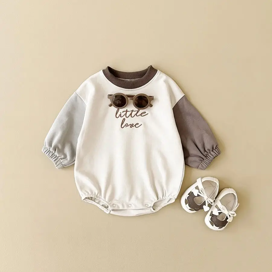 2024 Newborn Baby Romper Cotton Casual Boys Girls Jumpsuit Spring New Color Block Pullover Button Children Clothing 0-18M