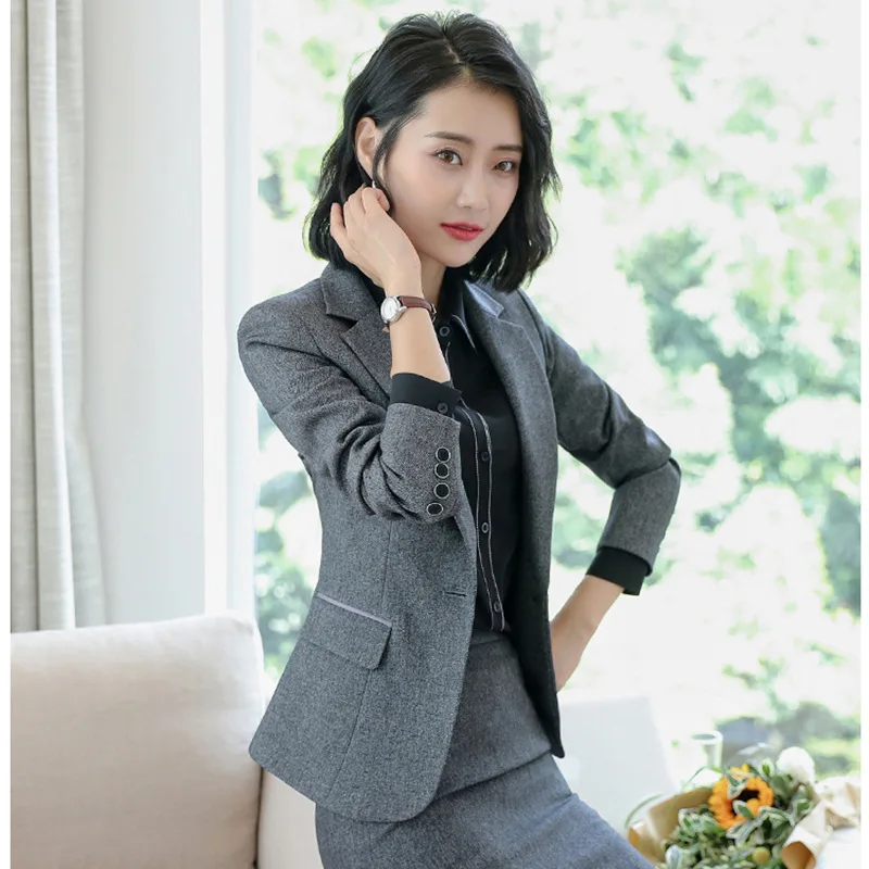 

IZICFLY Spring Autumn Fashion Business Gray Jacket Slim Black Blazer High Quality Office Women Coat Work Wear Tops