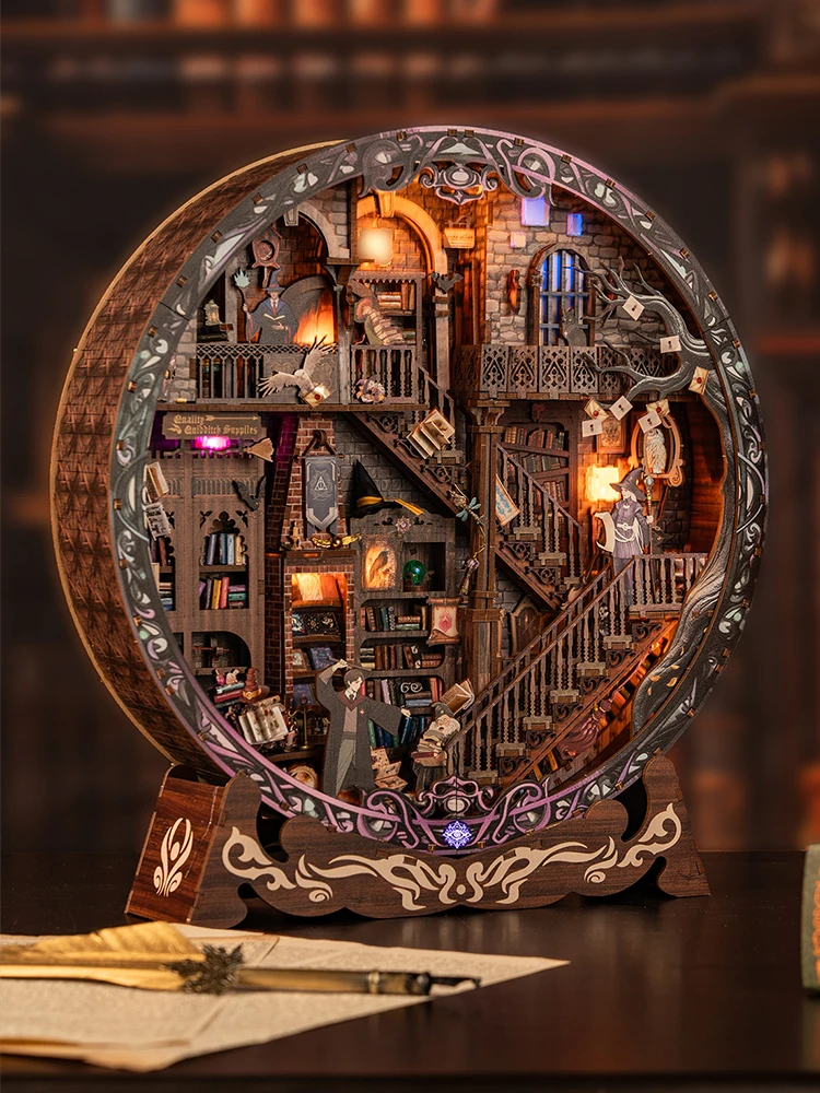 DIY Houten Magische Bibliotheek Casa Beeldjes Miniaturen Gemonteerde Villa met Licht voor Vrienden Verjaardagscadeaus Home Decor Ambachten - afbeelding 2
