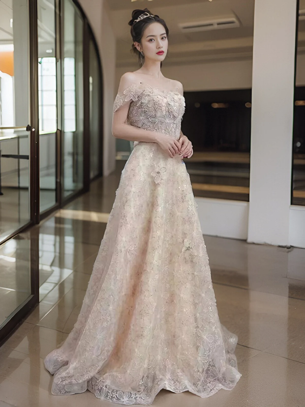 Ele สีชมพูลายดอกไม้ยาว Dr Strapl วันเกิดพาร์งานแต่งงานอาหารค่ําฉลอง A-Line กระโปรงชุดสีส้ม Sve