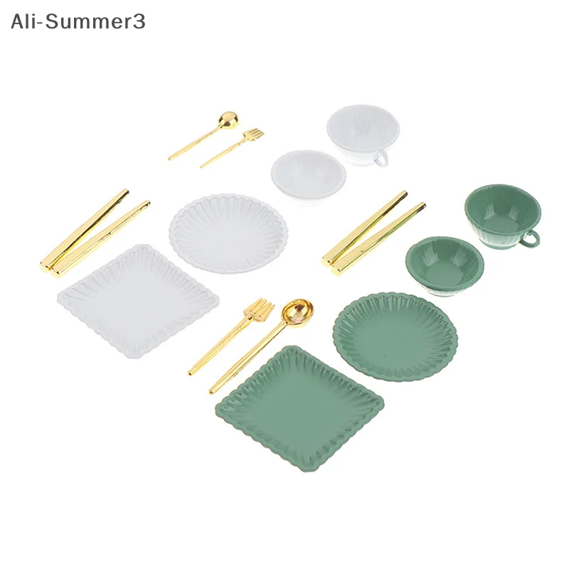 7 unid/set 1:12 platos en miniatura para casa de muñecas tazas de café tenedores cucharas miniatura juego de simulación cocina juguete accesorios para casa de muñecas