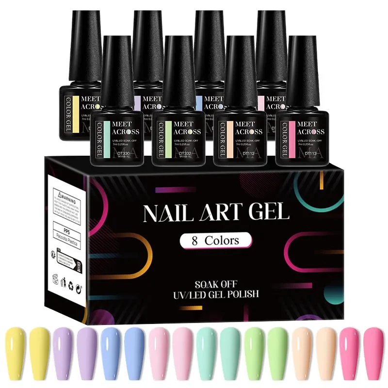8 sztuk zestaw żel do paznokci lakier półtrwały żelowy lakier do paznokci na lato, materiały do paznokci moczyć zestaw do Manicure żelowe z pudełkiem