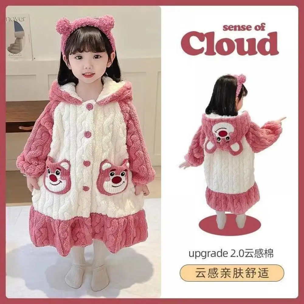 2Pcs Cinnamoroll Kids Flannel Pajama Kawaii Anime Sanrios Autumn Winter Cartoon Girl Boy Warm Thicken Hooded Loungewear Homewear