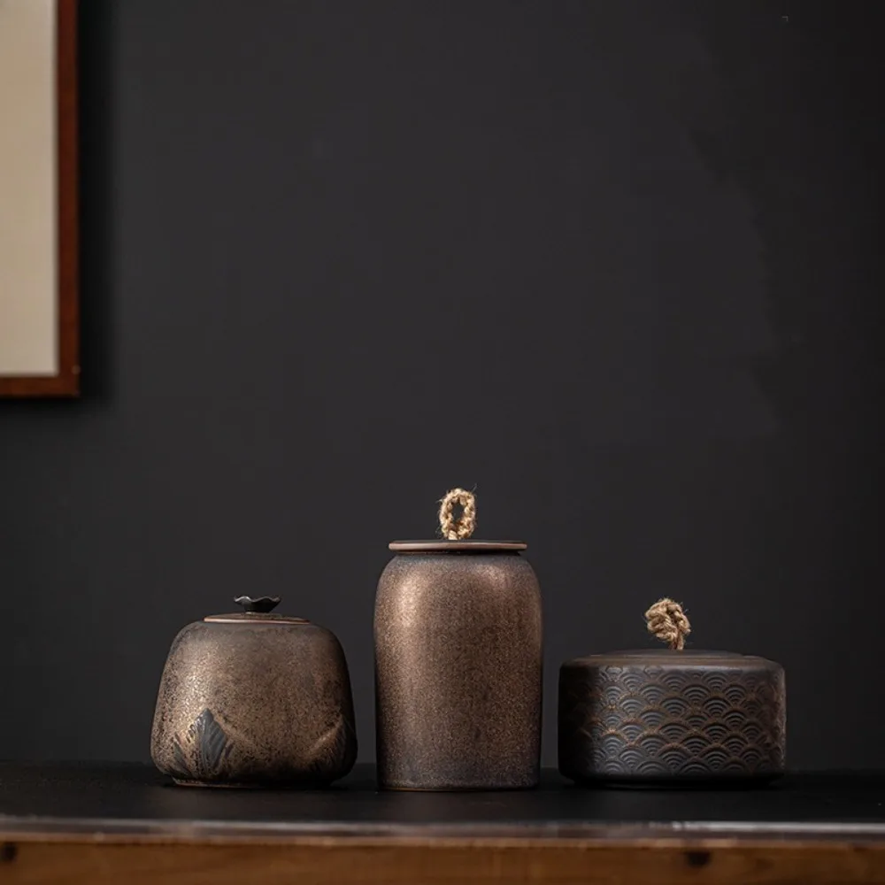 Tarro de té de cerámica dorado Vintage, caja de almacenamiento sellada a prueba de humedad, tarro de dulces y galletas para el hogar, contenedor de té y café, decoración del hogar