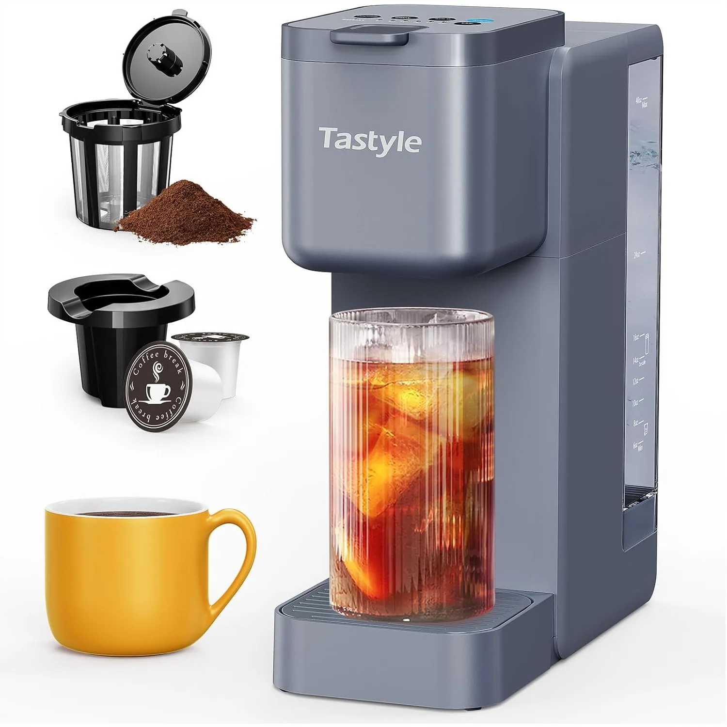 

Single Serve Hot & Iced Coffee Maker with Strong Brew, 40oz Removable Reservoir, 6 Brew Sizes, K Cup & Grounds Compatible
