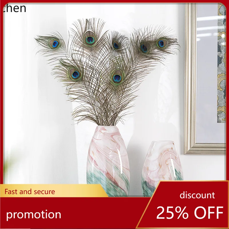 YFY Flow-Glaze handgefertigte Glasvase - Wohnzimmer-Modellraumdekoration, Esstisch-Blumenarrangement-Vase