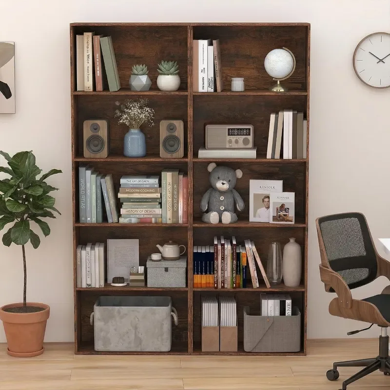 2 PCS Wood Bookcase 67 inch 5 Shelf Tall Bookshelf Large Open Storage Locker Cabinet for Home Office Living Room Coffee