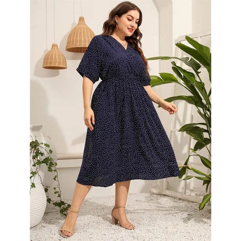 กระโปรงยาวผ้าซาตินเอวยางยืดลายปะติดสไตล์ลำลองสำหรับฤดูร้อน ไซส์ใหญ่พิเศษ XL-5XL สำหรับผู้หญิง รุ่น Dr Street Sle คอวี หรือรุ่น Sve Dr