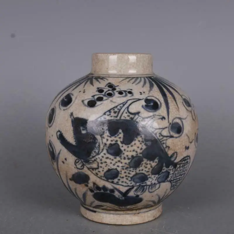 

Chinese Blue and White Porcelain Jar Ming Jiajing Fish Design Pot 4.96 Inch