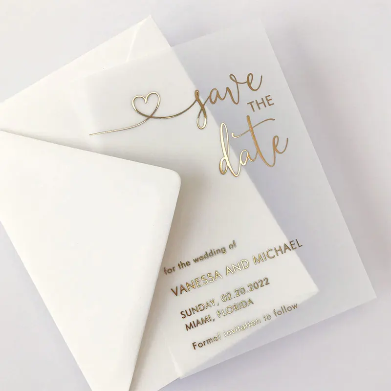 10 Pcs Custom Gold Foil Vellum Save The Date Invitations Wedding Invitations Personalized Party Invitations and Envelopes