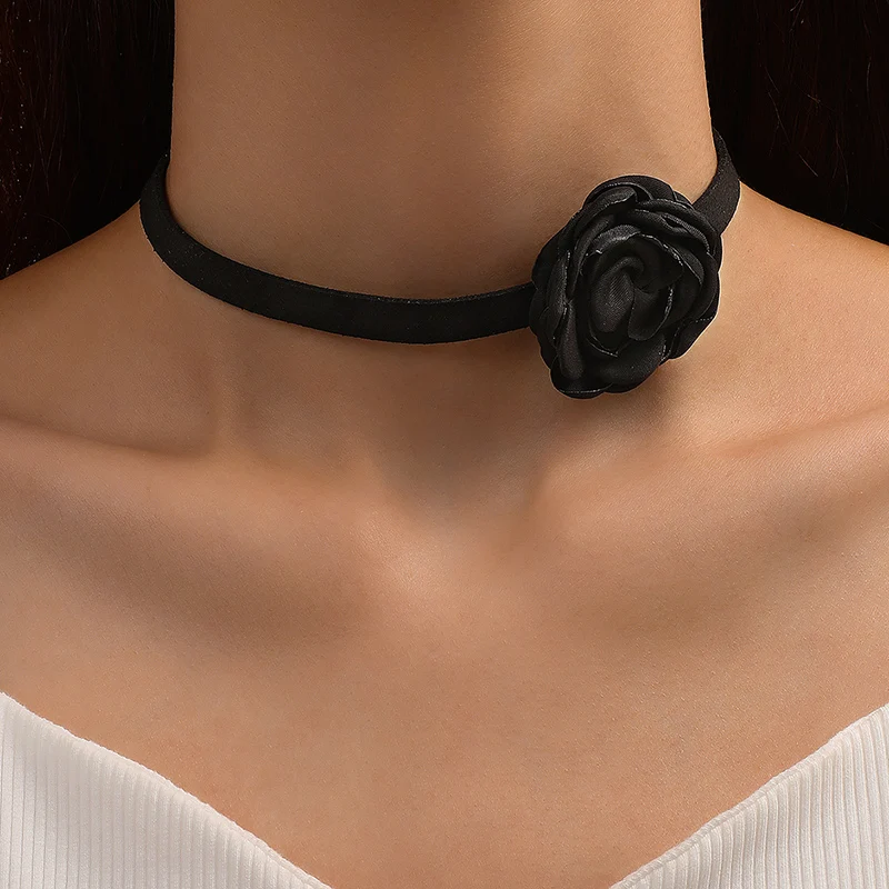 docona Summer Fashion New Bow Black Mesh Flower Neck Chain for Simple Women's Geometric Lace Choker Necklace браслет 17828