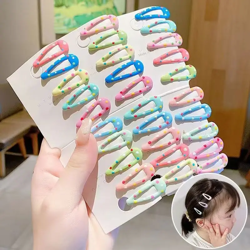 40pcs Academia Hair Clips for Girls Cute Polka Dot Solid Color Clips Y2K School Girl Side Hair Pins Water-drop Wavy Shape Set