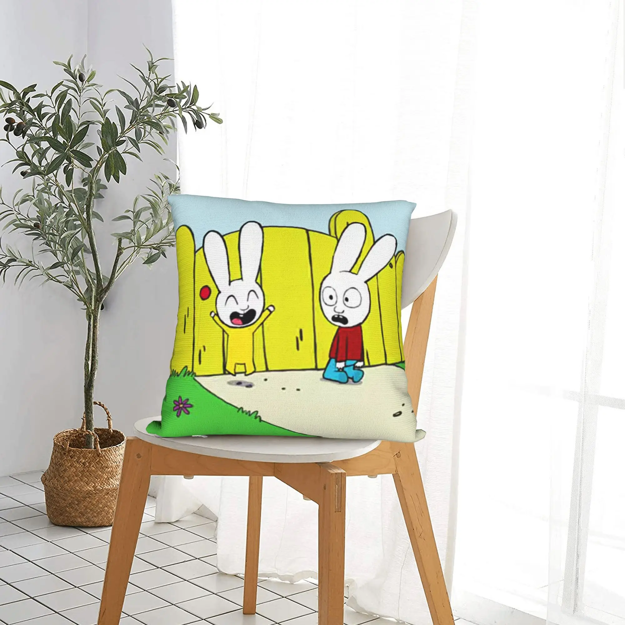 Simons Super Rabbit  Bunny Cartoon Square Pillow Case  Cushion Covers Vintage Zipper Decorative Pillowcase for Home 45x45cm