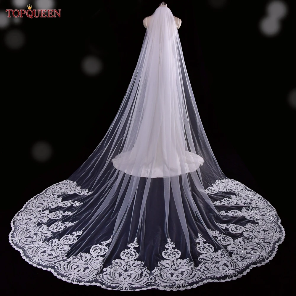 

Topqueen V161 Young & Chic Wedding Veil Embroidered Cathedral 2024 New Bridal Veil with Lace Applique Moroccan Wedding Spanish