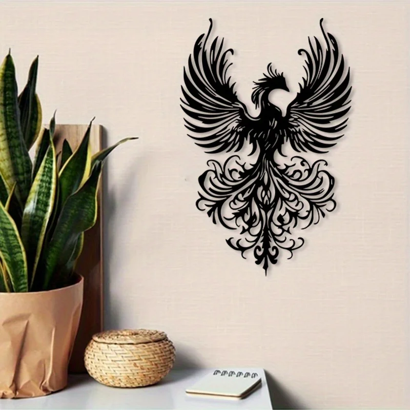 CIFBUY Elegant Phoenix Rising Metal Wall Art Statue Weatherproof Iron Mural Decor Study Office Wall Ornament Collector Special