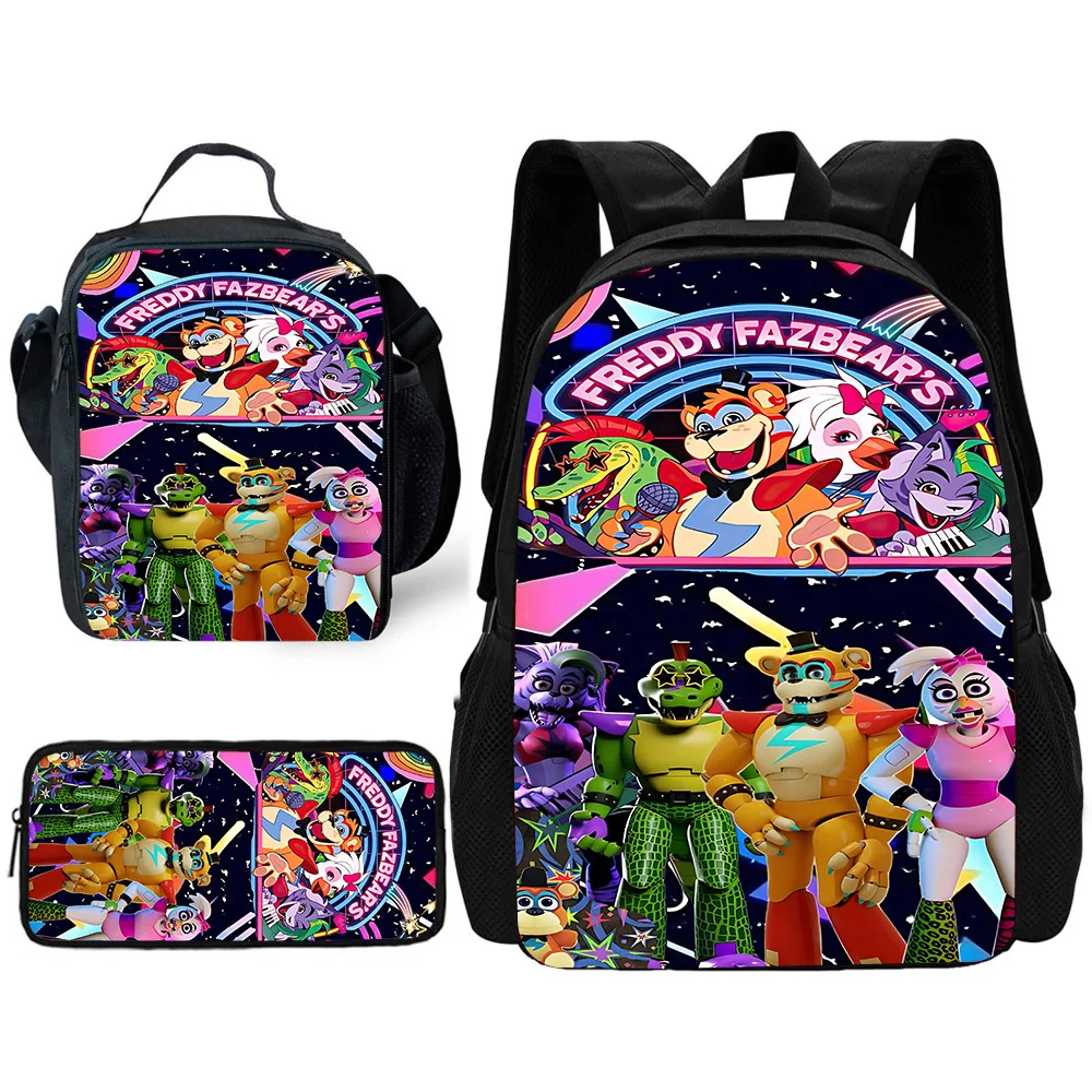 F-Five Night at Freddy Mochila com lancheiras, sacos de lápis, mochilas escolares para meninos e meninas, melhor presente