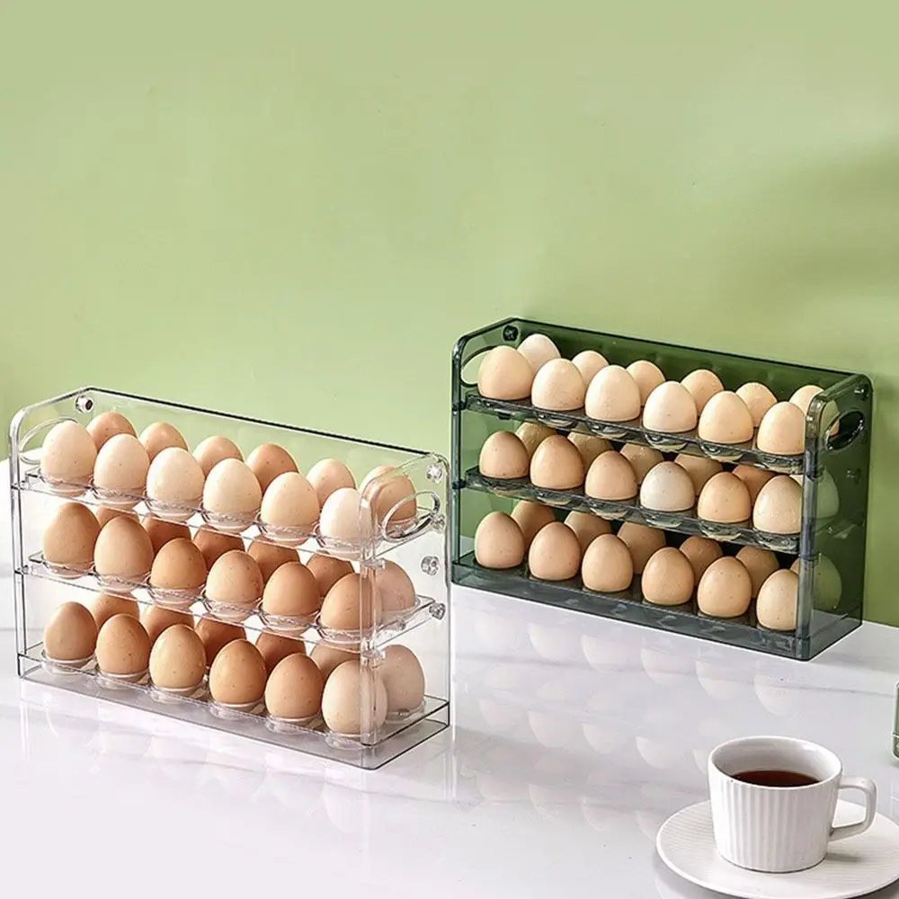 

Fresh-Keeping Egg Storage Box Large Capacity Space Saving Egg Container Transparent Automatic Turning Egg Holder Support Kitchen