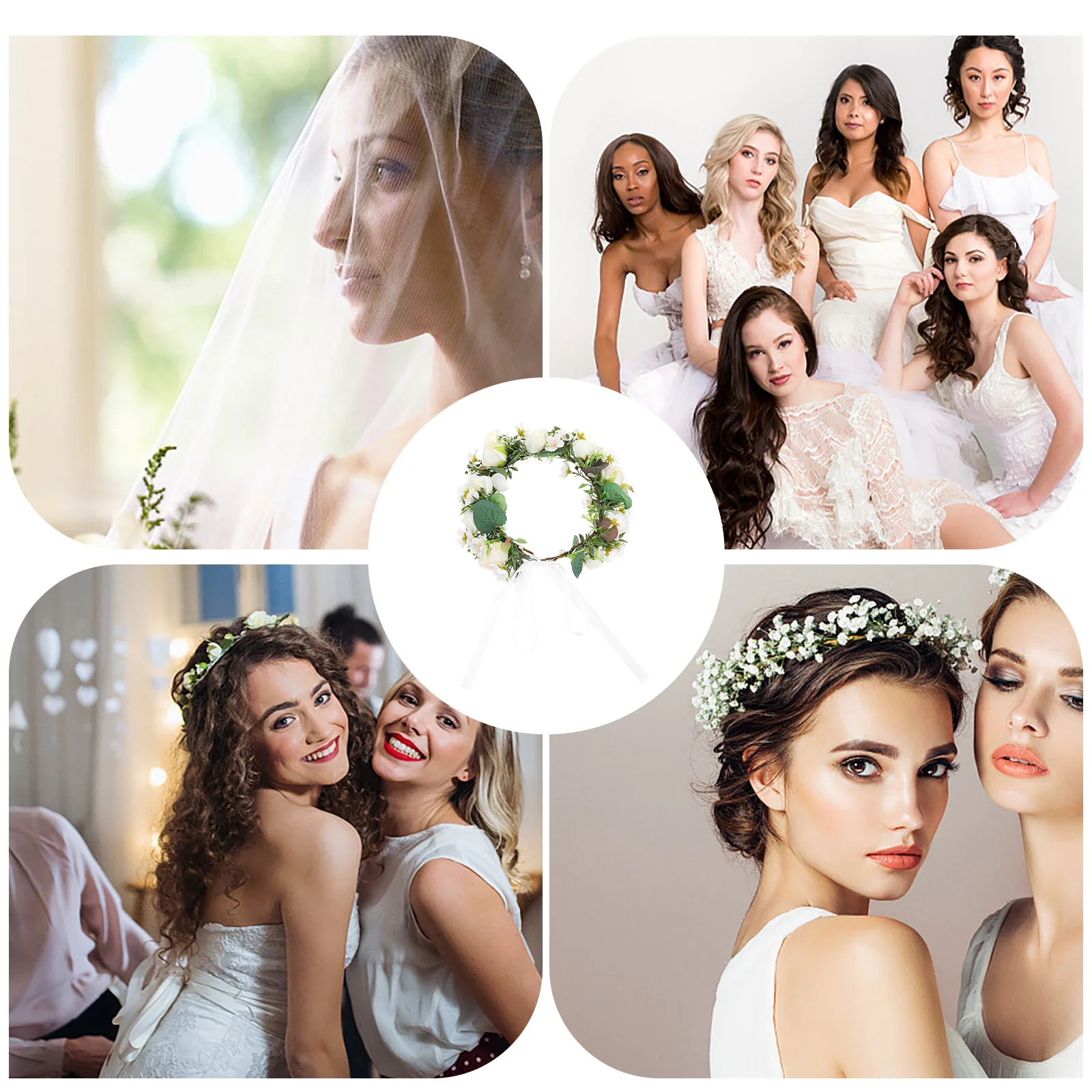 

Handmade Flowers Wreath Floral Crown Wedding Headband Bridal Hairband Headpiece Headwear Silk Cloth Bride Groom's Mothers