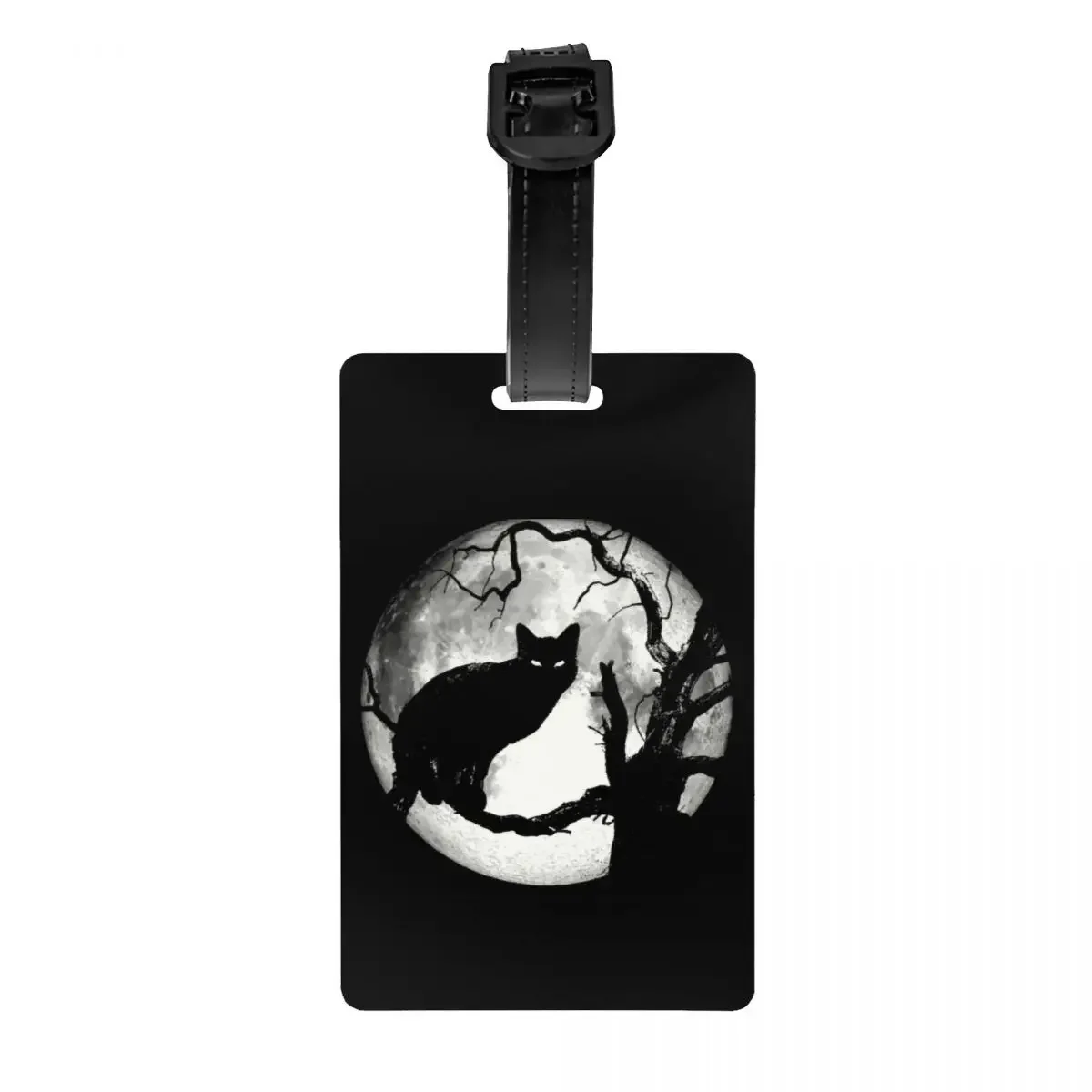 

Custom Creepy Black Cat In Dead Tree Under Moonlight Luggage Tag Halloween Baggage Tags Travel Bag Labels Suitcase