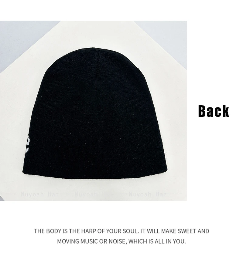 Neue Herren- und Damenmützen im amerikanischen Stil mit einfachen Jacquard-Buchstaben, warme, vielseitige Street-Beanies, Farbblock-Design, modisch für Outdoor-Aktivitäten. – Detail 9