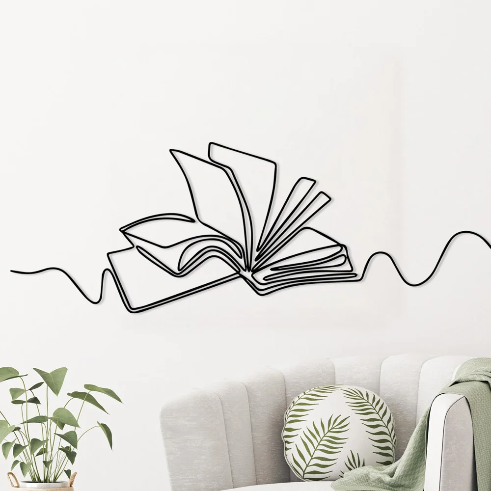 

A Book Metal Wall Art Minimalist Line Wall Geometric Hanging Library Iron Decoration for Home Indoor Decor Gifts Props
