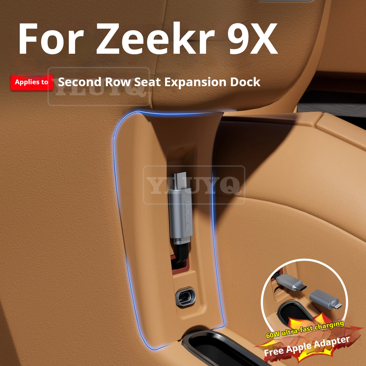 Zeekr 9X Second-row Seat Expansion Dock, Rear Fast-charging Retractable Cable, Car Interior Accessories