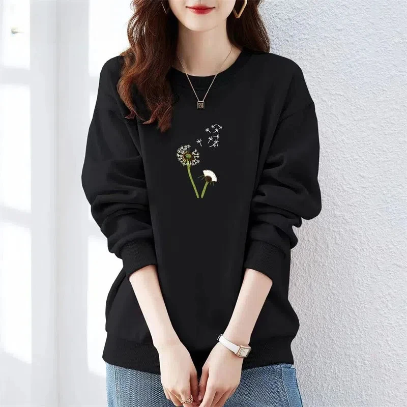 Spring Autumn Round Neck Women\'s Clothing Lantern Long Sleeve Pullover Plant&Flowers Printing Casual Korean Fashion Tops