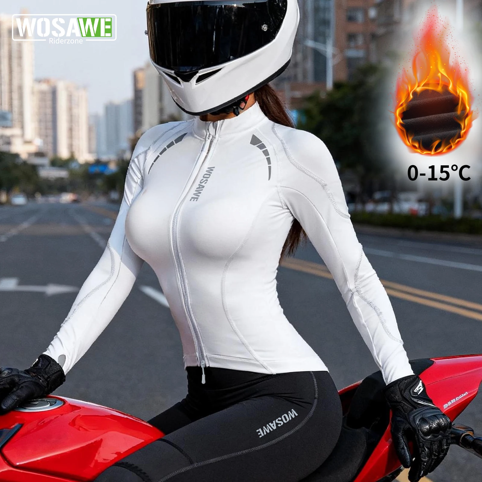 

WOSAWE Women Winter Fleece Motorcycle Jacket Warm Riding Clothes with Removable CE Certified Shoulder Elbow Back Protectors