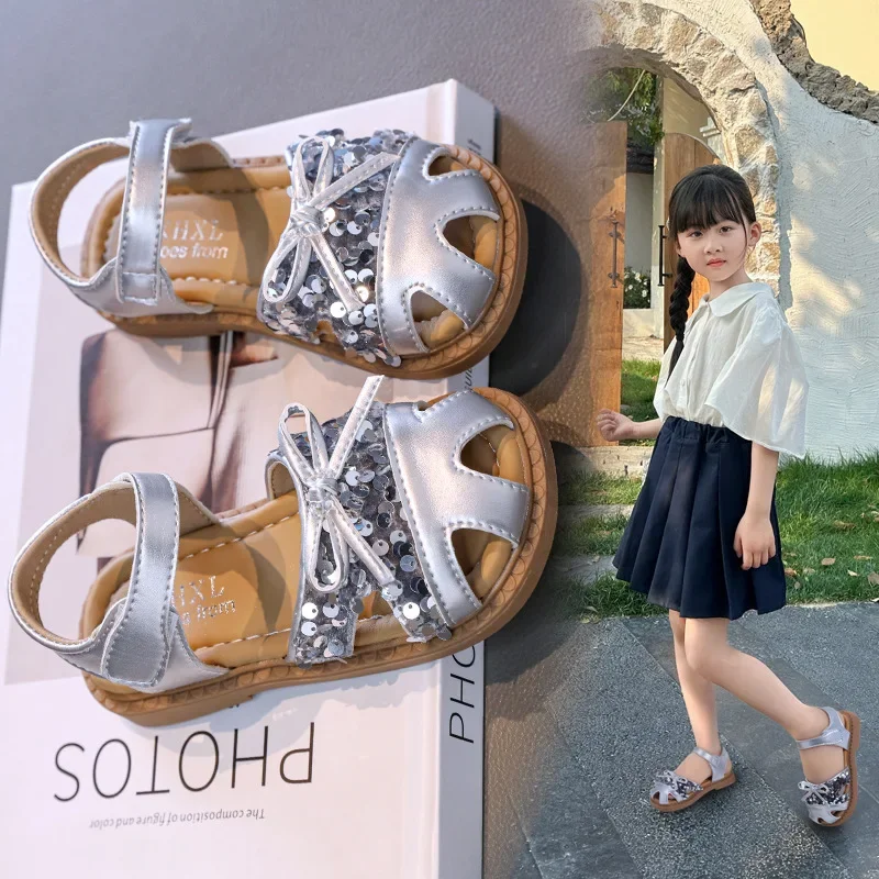

Детские повседневные сандалии, новинка лета 2024, модная обувь принцессы для девочек, дышащие детские римские сандалии на мягкой подошве, детская пляжная обувь
