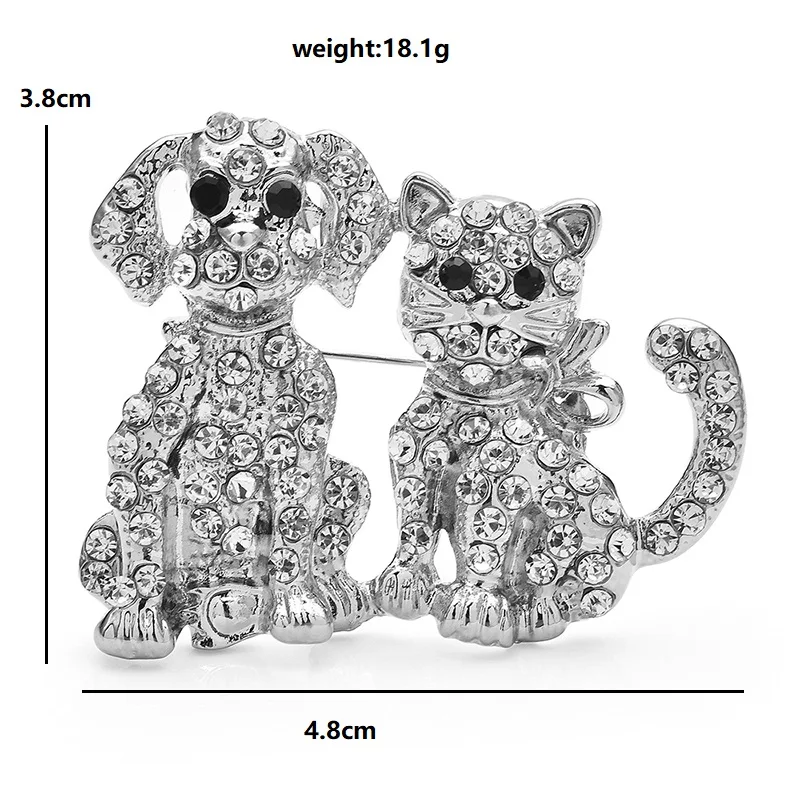 Wuli&baby Shining Dog And Cat Brooches Pins For Women Rhinestone Lovely Puppy Kitten Animal Friend Pets Party Brooch Pins