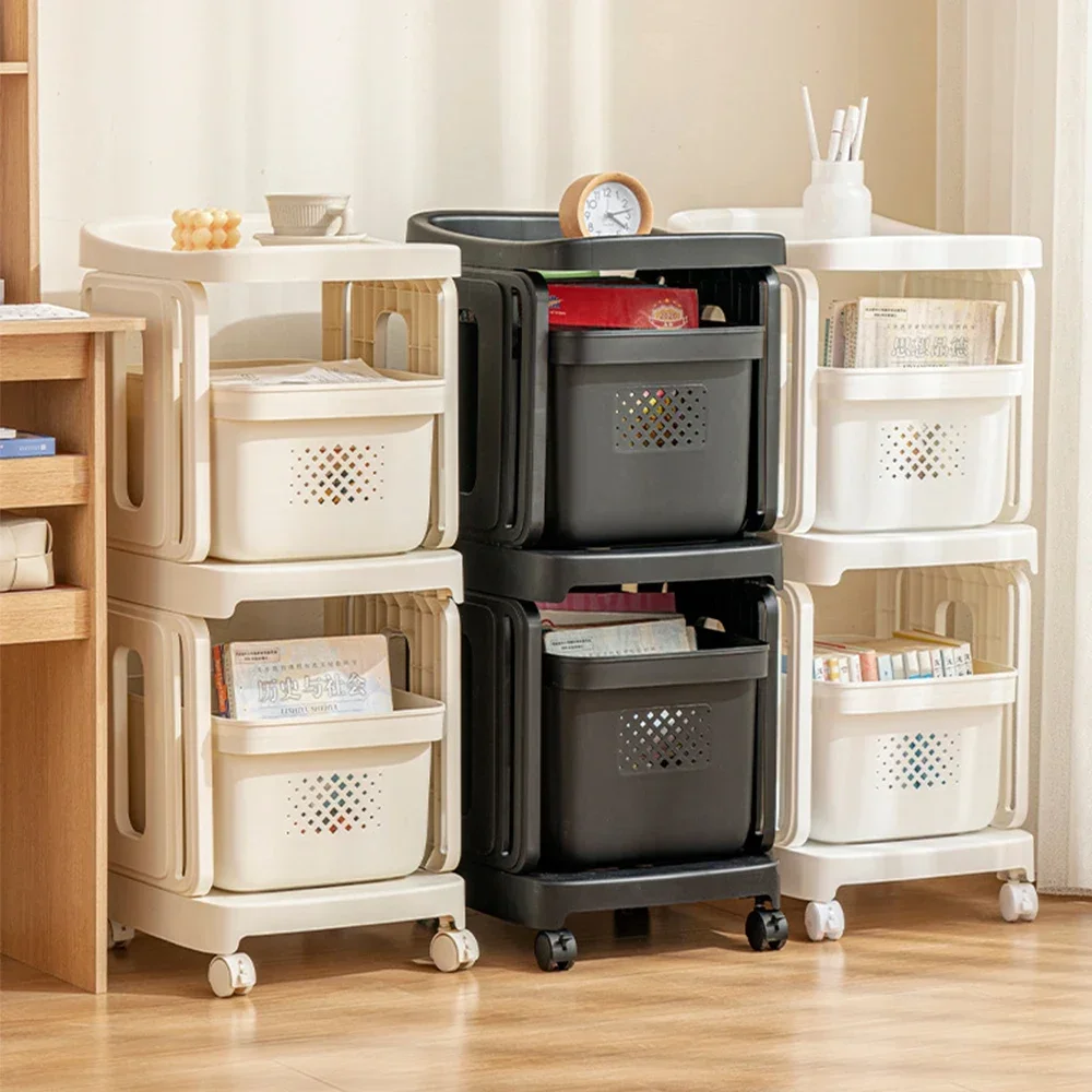 Bookshelf Trolley Storage Cabinet Children's Toys Snacks Multi-layer Household Pulley Landing Simple Storage Bookcase Kitchen