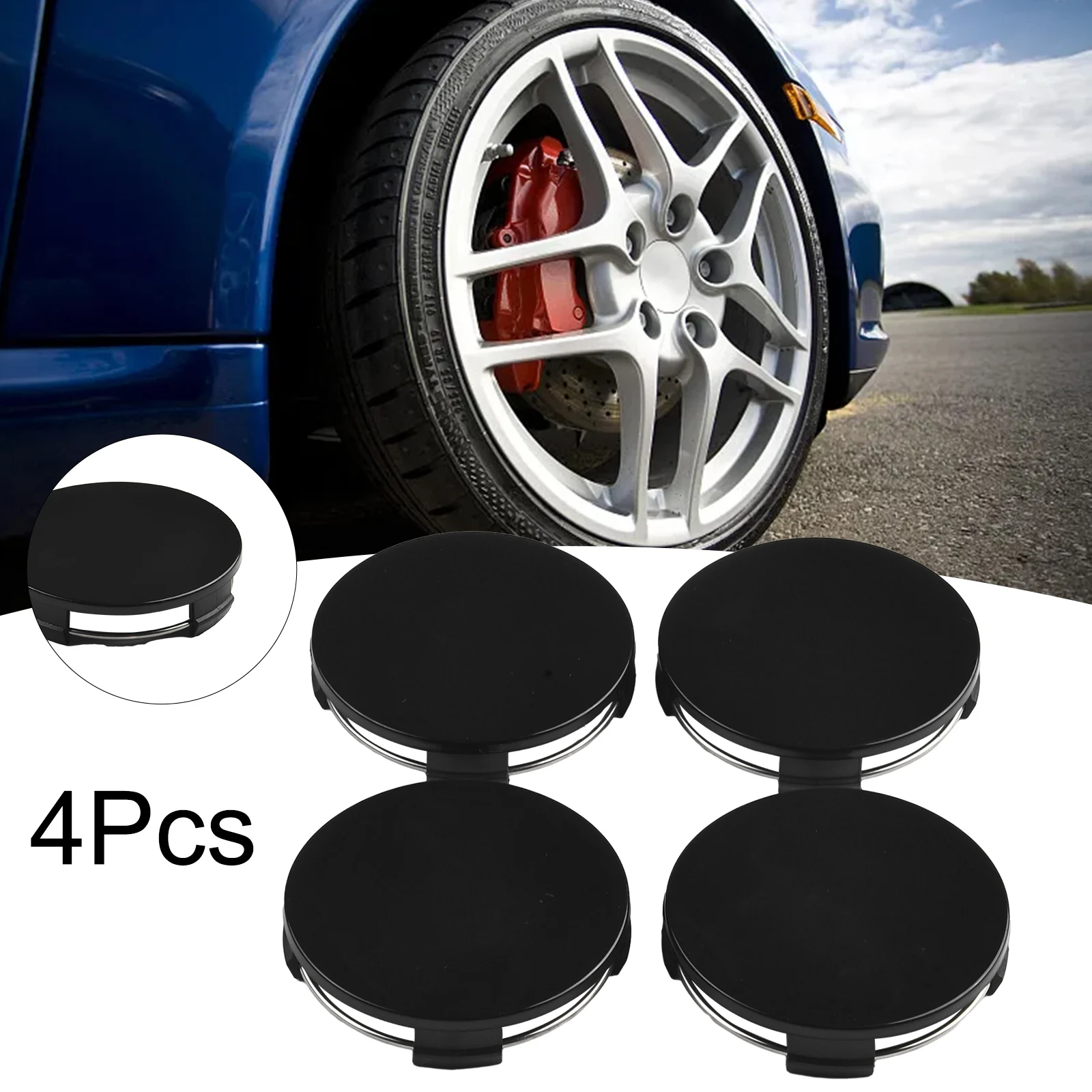 4pcs 65mm Dia 4 Clips Wheel Tyre Center Hub Cap Cover Black Car Wheel Center Cap Car Modification Wheel Hub Center Cover