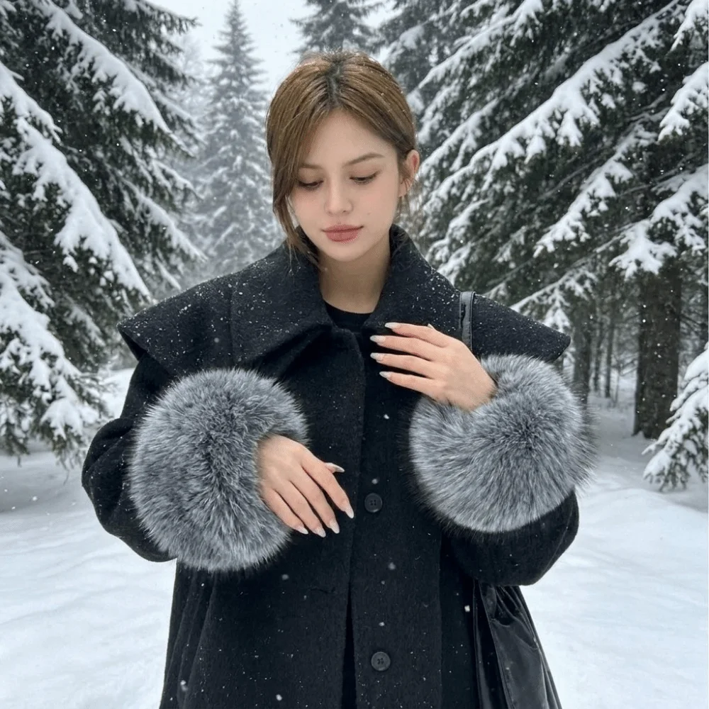 Fashion Solid Color Faux Fur Wrist Cuffs Soft Keep Warm Jacket Arm Warmers Decorative Windproof Sleeve Cuffs Ladies
