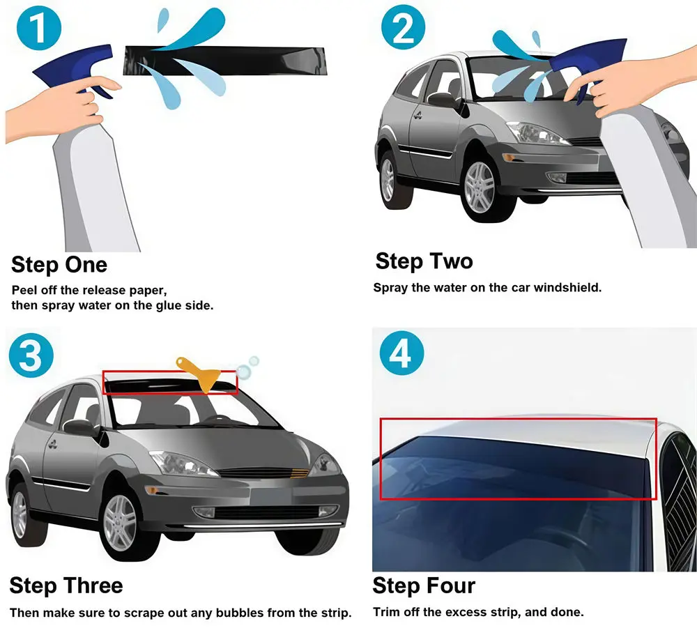 ملصق حاجب من الشمس للزجاج الأمامي للسيارة باللون الأسود غير اللامع وشريط الزجاج الأمامي للسيارة ملحقات ديكور السيارة