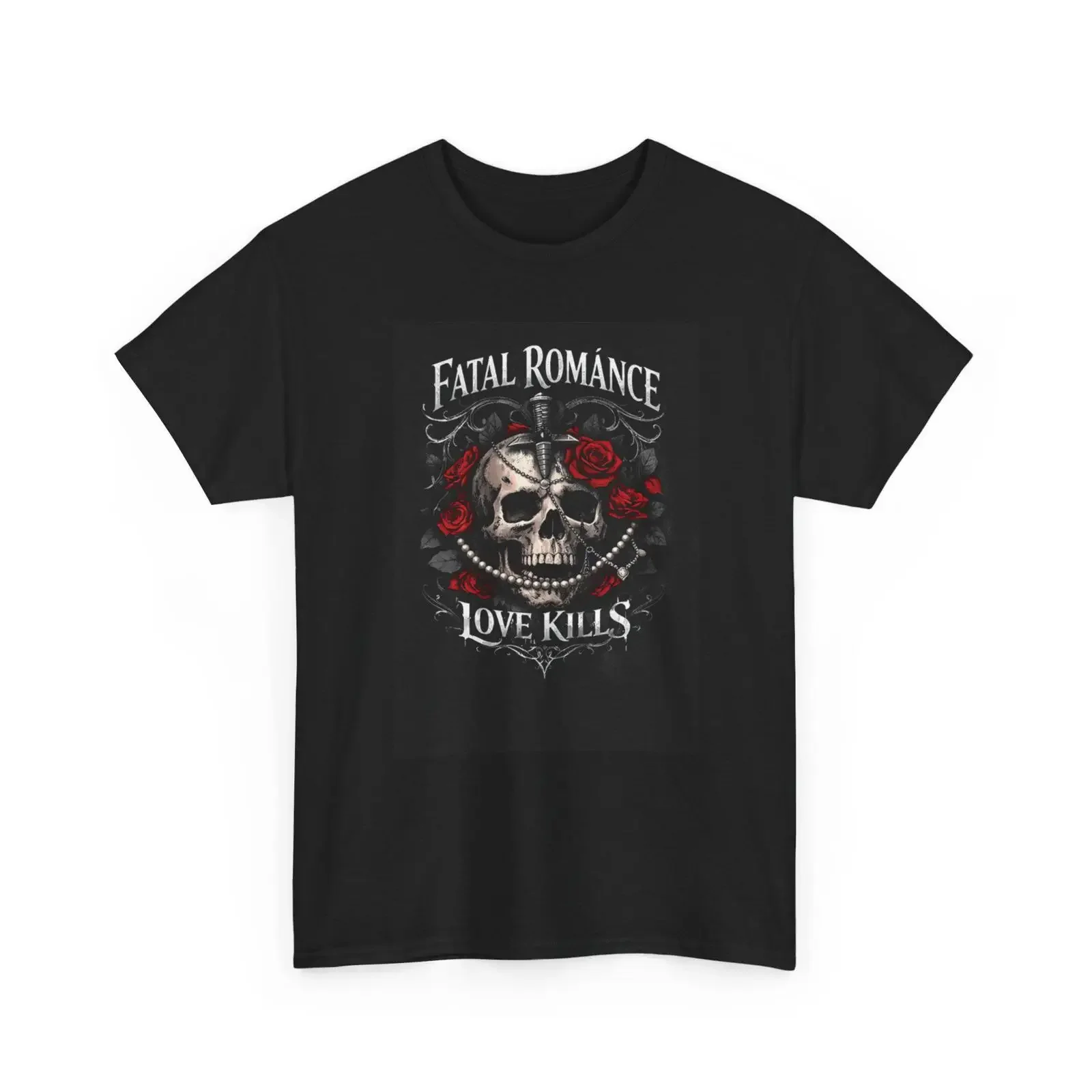 Dark Glam style Fatal Romance Skull and Roses T Shirt Love Kills gift for Darkness Fan Punk design vintage Washed