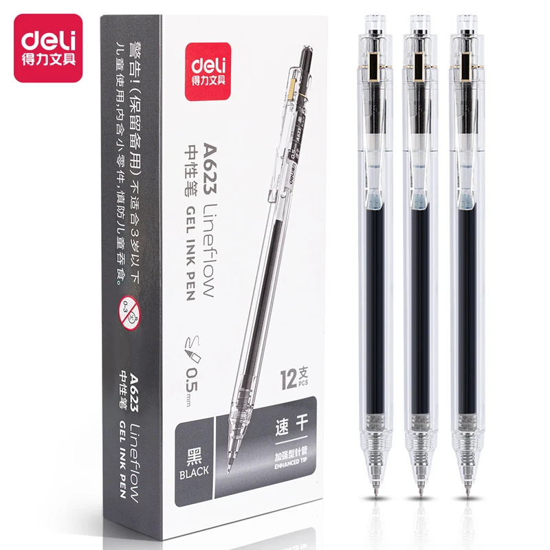 Deli 4pcs 0.5mm Quick-drying Black Ink Gel Pen Office Pen Stationery Signing Pen School Supplies Office Supplies Gift