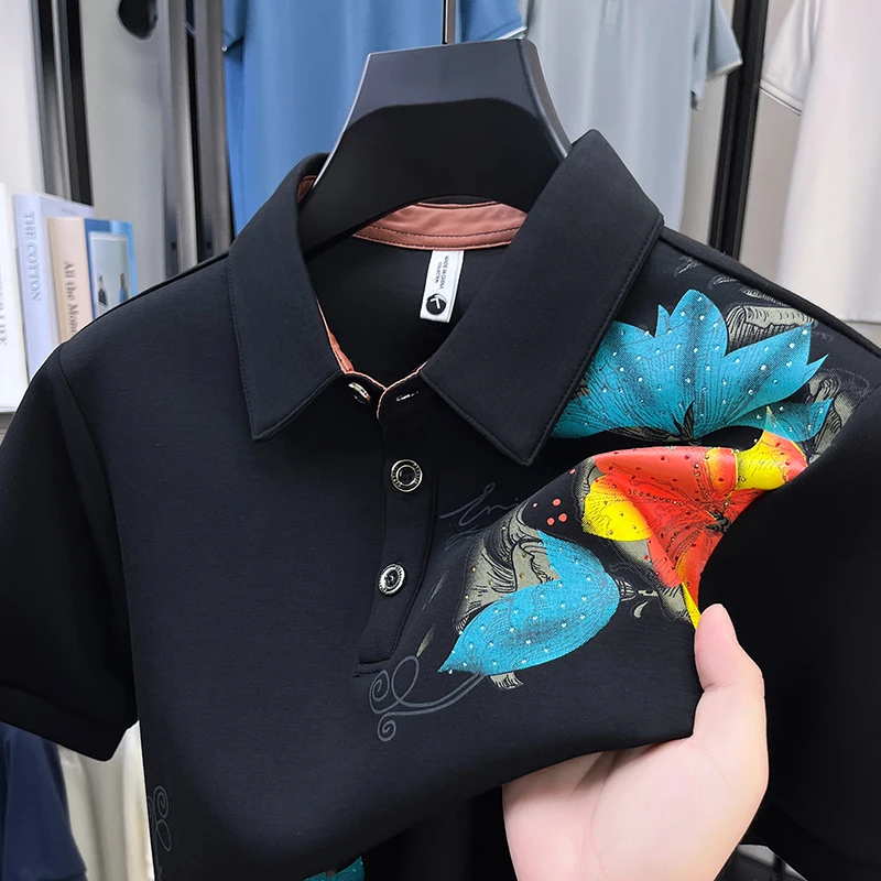 

Горячая мужская рубашка поло высокого качества с короткими рукавами и пуговицами с принтом, летняя новая футболка, повседневная модная городская мужская одежда