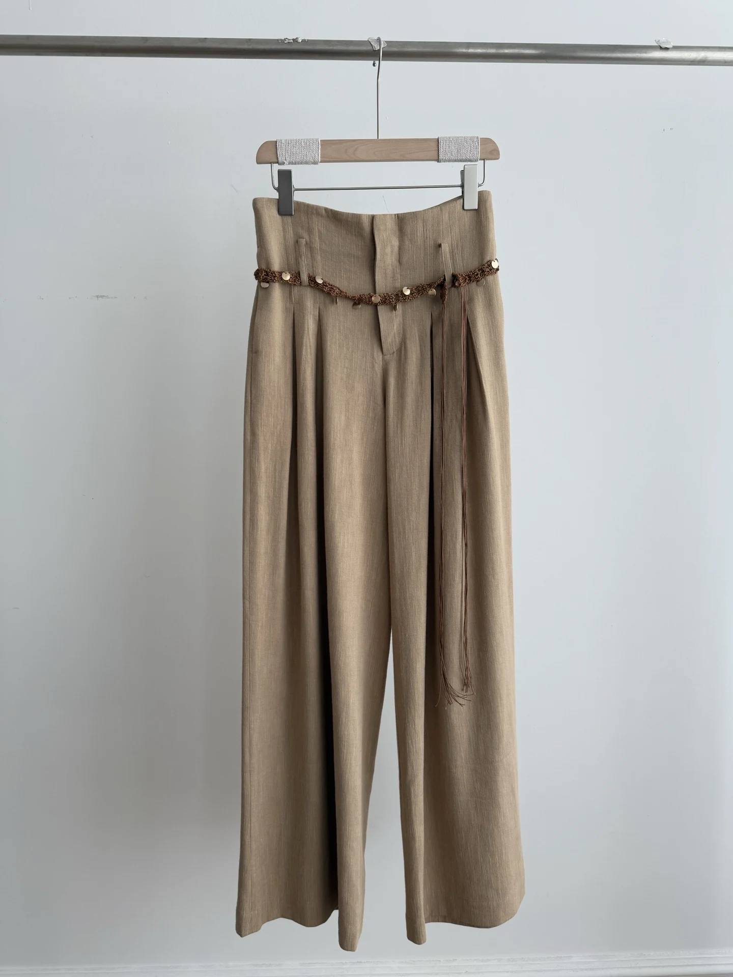 

Cotton and linen casual long pants, versatile and elegant, waistband decorated women's long pants 2025 summer new