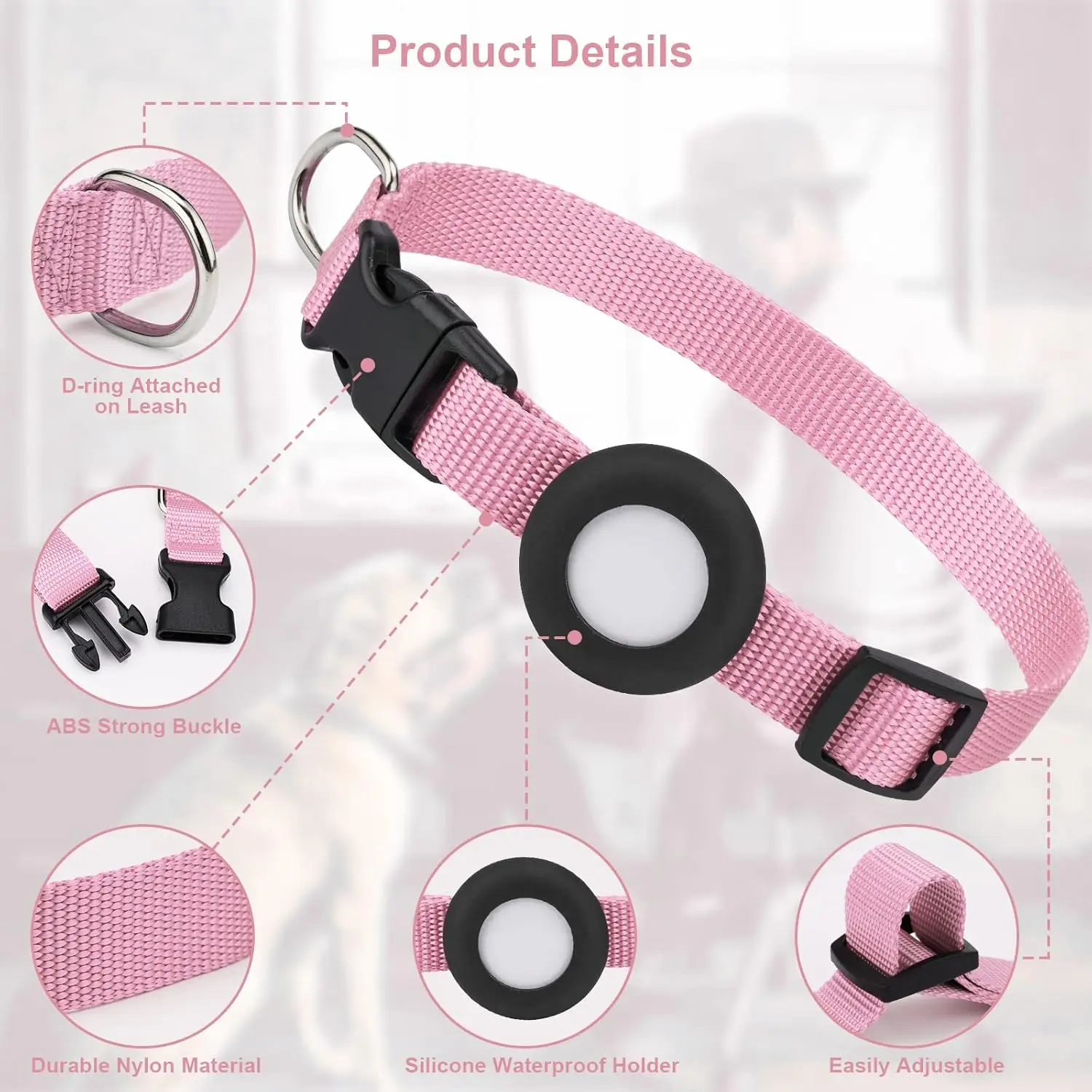 Airtag Dog Collar, Adjustable Air Tag Dog Collar with Durable Quick Snap Buckle,Imitation Nylon Dog Collar Holder for Small Dogs