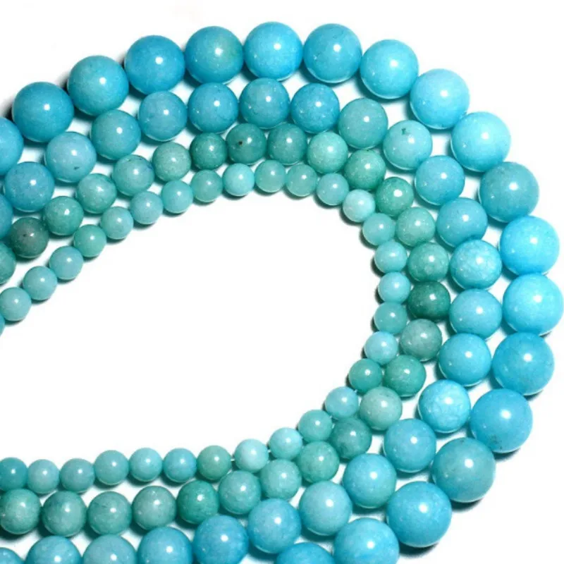 Amazonite Blue Stone Loose Beads Natural Gemstone Smooth Round for Jewelry Making