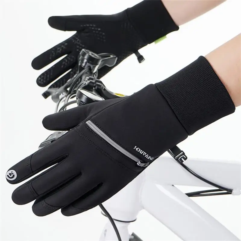 Motorcycle Riding Waterproof Non-slip Warmth Full Finger Sports Gloves Men Women 1Pair Cycling Gloves With Pocket Bicycle Bike