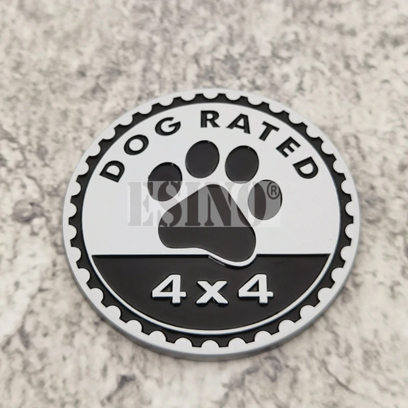 

3D Funny Dog Camping Rated 4 x 4 Metal Chrome Zinc Alloy Adhesive Emblem Decorative Badge Sticker Auto Accessory