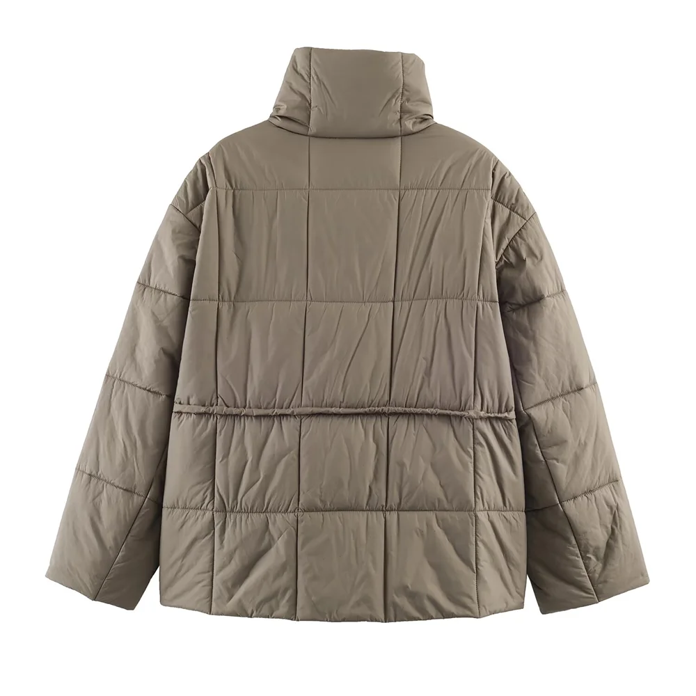 2025, Winter, neue Damenbekleidung, lässiger Modestil, einfacher und vielseitiger, warmer, kurzer Stil mit Gürtel, Baumwollkleidung