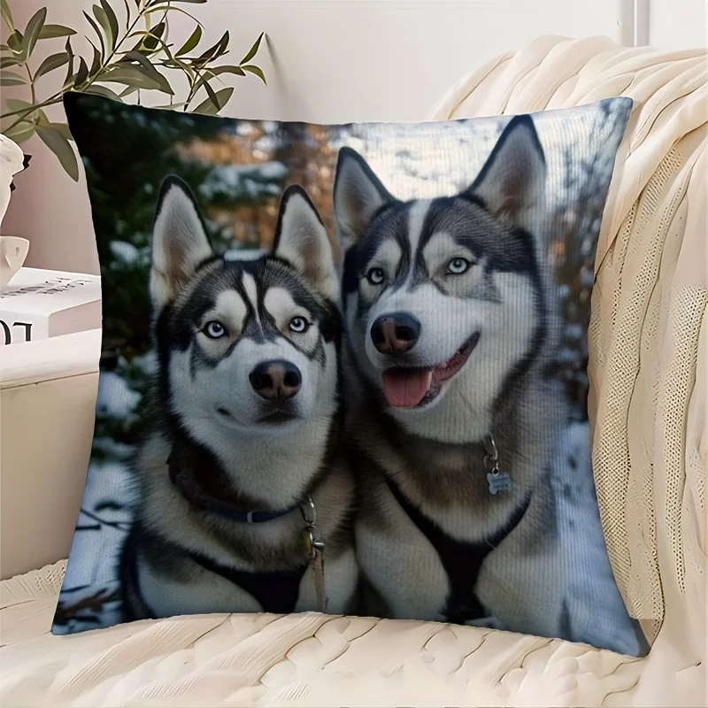 Ultra Cute Husky Dog Pair Pillowcase Throw Cushion Cover Perfect Gift for Pet Lovers Dog Owners Home Decor