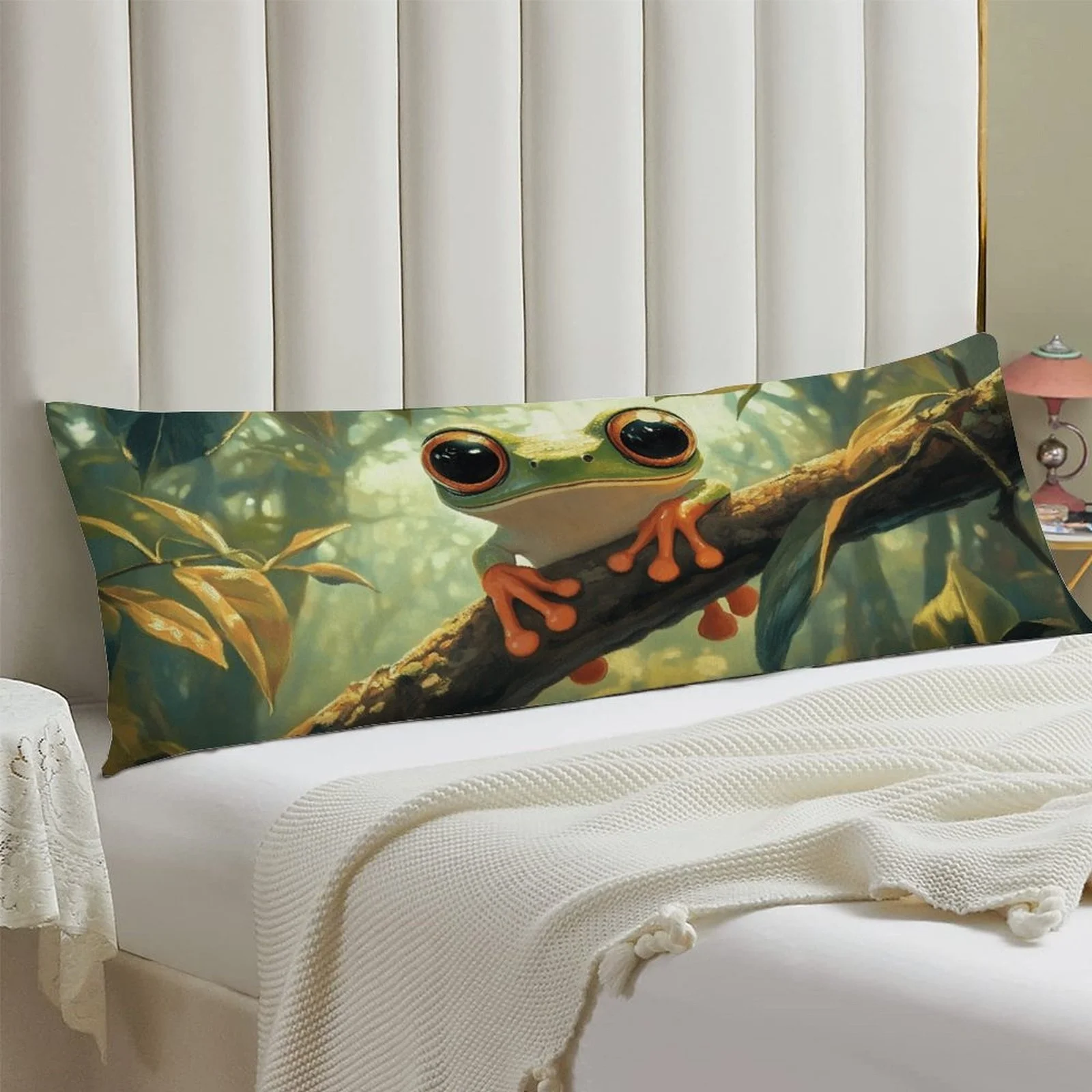 Humorous Forest Tree Frog Body Pillowcase - Soft Plush Double-Sided Printed Decorative Pillowcase, Suitable for Bedroom, Sofa, O