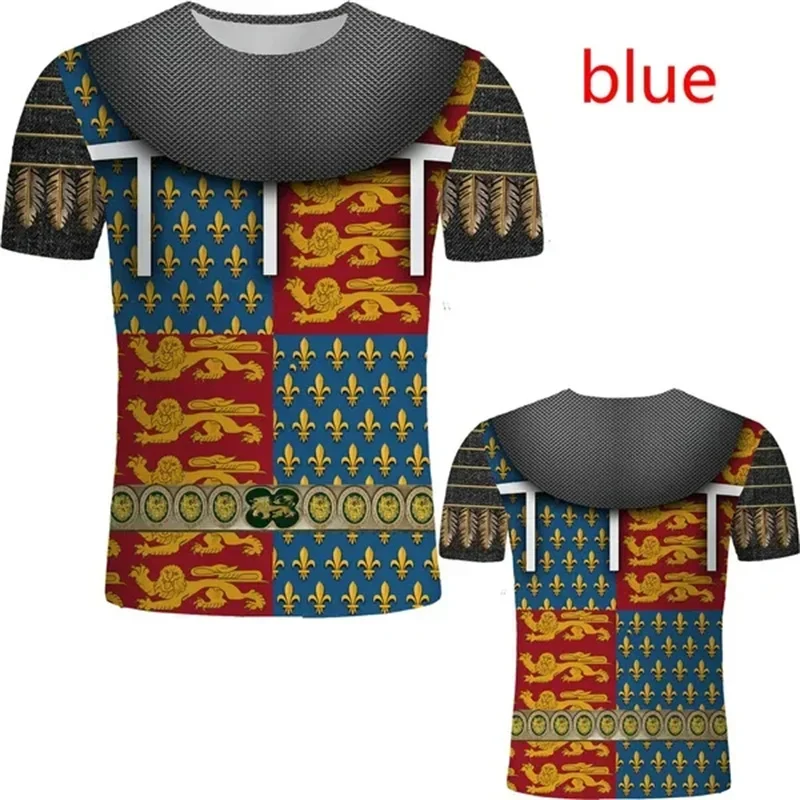 Summer Hot Selling Men's 3D Printed Interesting Medieval Battle Armor Role-playing T-shirt Retro Style Knight Armor Casual Top