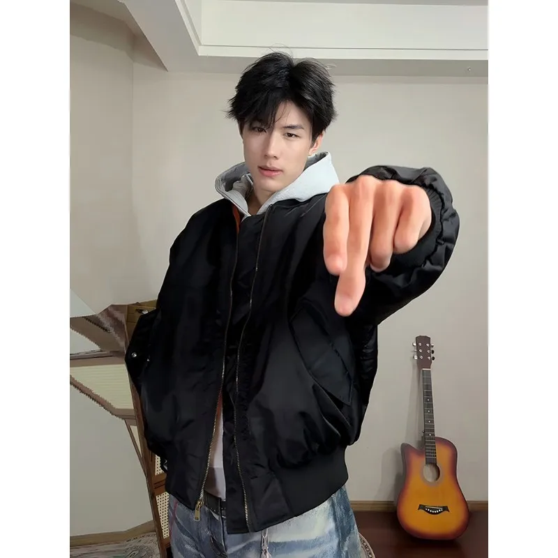 

Thiened Cotton Flight Jaet Bomber Sle Men's Winter Warm Baseball Coat Stand Fit Polyester Fiber Long Sve Zipper C...