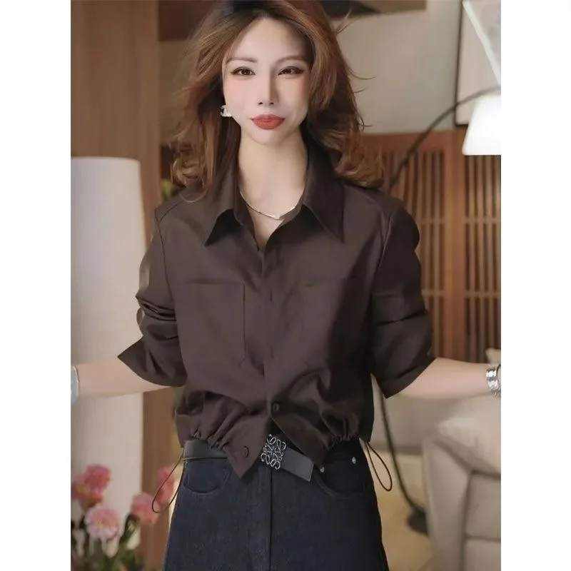 Fall 2026 Women's Fashion Casual Long Sleeve Loose Fit Shirt Collar Slimming Base Layer Top Polyester Fiber Non-Iron