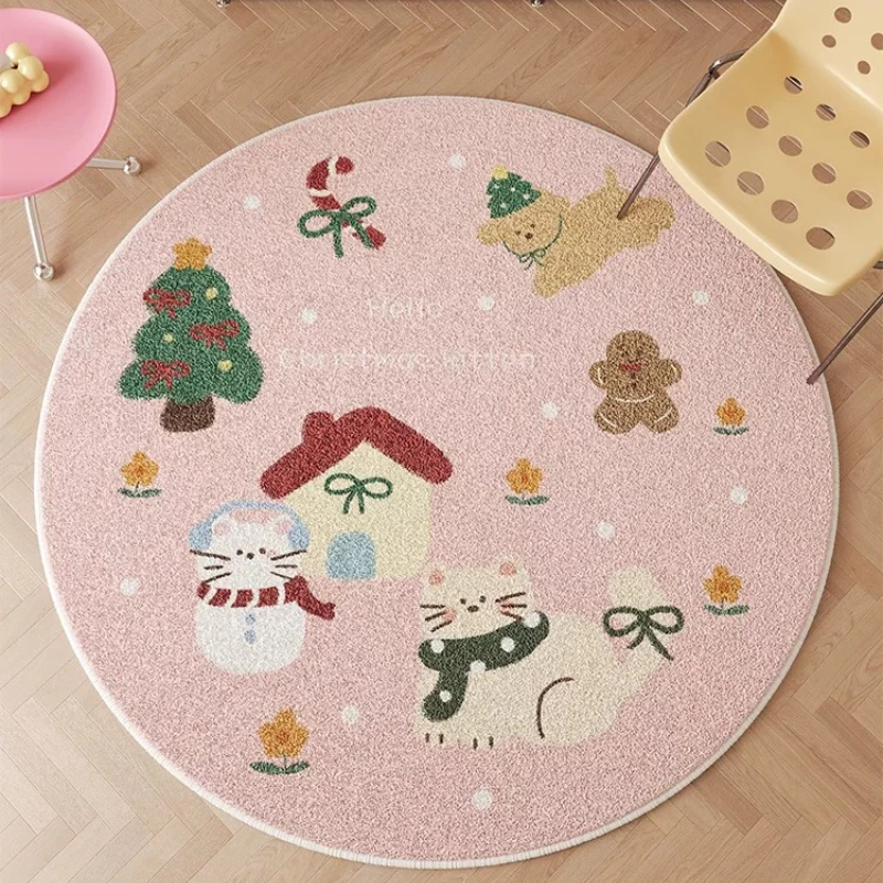 Kids' Crawling Mat Living Room Reading Area Round Non-slip Rug Warm for Winter Christmas Bedroom Decoration Bedside Rug