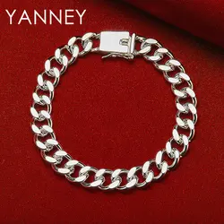 Hip Hop 925 Sterling Silver 8 Inches 8MM Classic Cuban Chain Bracelet Men Women Fashion Wedding Gifts Party Jewelry